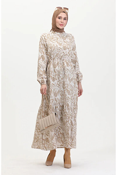 sefamerve فستان كتان بيج مينك - أزرار أمامية وأربطة 0520B-01