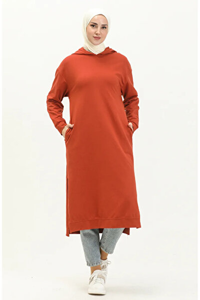 sefamerve تونيك رياضي بغطاء للرأس بلون الطوب - 3007-21