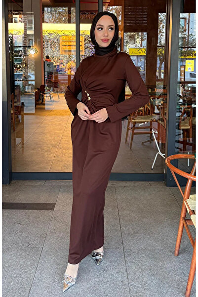 sefamerve Φόρεμα με κουμπιά μπροστά 4620-05 Καφέ