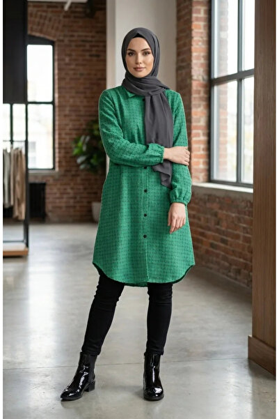 sefamerve Buttoned Lumberjack Winter Tunic 2506A-01 Green