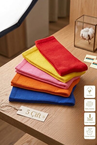 Esinti Set de șosete lungi pentru femei și bărbați, colorate, fără model, 5 b...