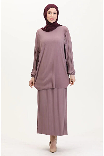 sefamerve Πλισέ τουνίκ και φούστα Διπλό Σετ Mink 0015-06