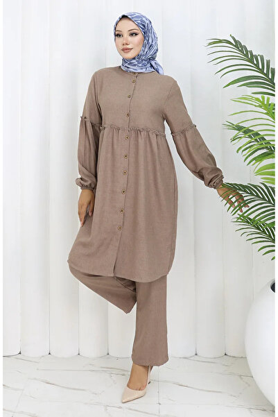 sefamerve Παντελόνι Τούνικ με Στριφτά Κουμπιά και Δύο Τεμαχίων 0115-04 Βιζόν