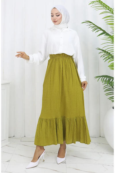 sefamerve Elastic Waist Skirt 2127-06 Oil Green