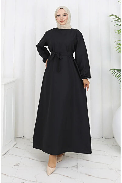 sefamerve Φόρεμα με λάστιχο στο μανίκι 2152-01 Μαύρο