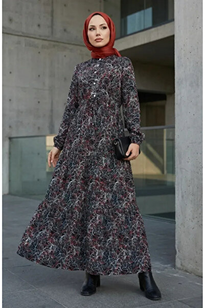 sefamerve Rochie neagră cu model mixt - 0352-05