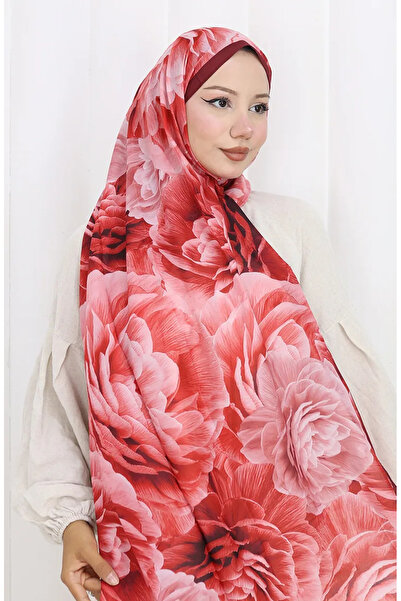 sefamerve Βαμβακερό σάλι με σχέδιο κουσουρίστρα 70322-05 Βουργουνδία Σκούρο Β...