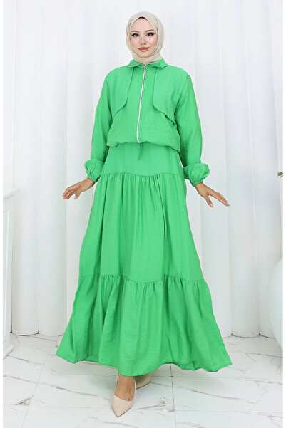 sefamerve Διπλό Σετ με Ελαστικό Μανίκι και Φερμουάρ 0129-19 Πράσινο