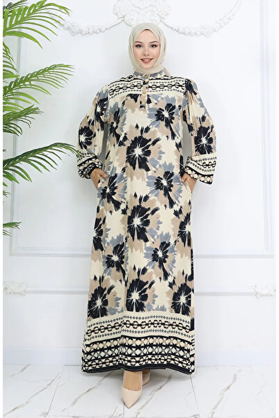 sefamerve فستان بأزرار من قماش الفسكوز 2001-03 بيج أسود