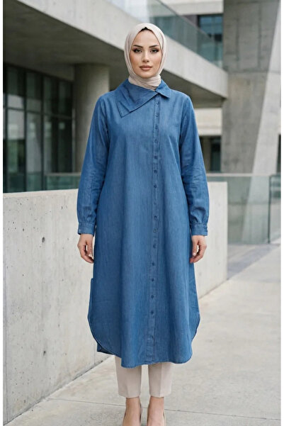 sefamerve تونيك جينز طويل بأزرار للرجال 0312-01 أزرق