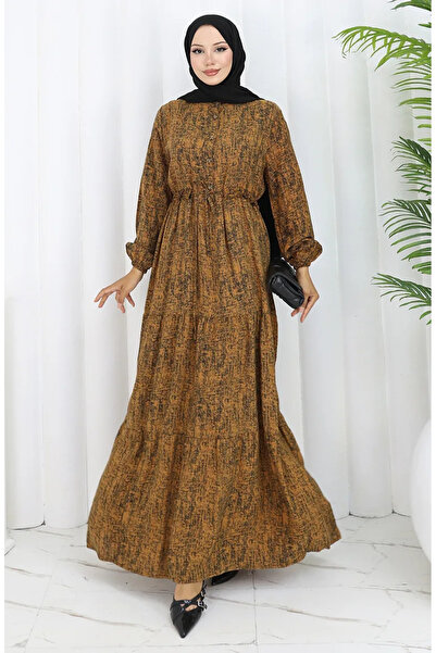 sefamerve Φόρεμα με δετή μέση και σχέδιο 2107-01 Καφέ
