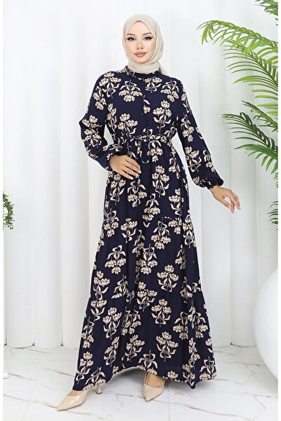 sefamerve Rochie cu model pe jumătate de nasturi 2052-02 bleumarin