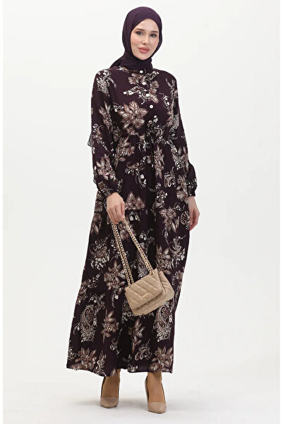 sefamerve Φόρεμα βισκόζης με μωβ σχέδιο - 0509-01