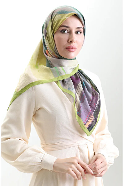 sefamerve Κασκόλ από φυσικές ίνες με σχέδιο Karaca 82019-06 Πράσινο λαδί Πράσ...