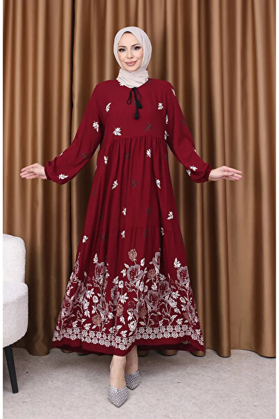 sefamerve Φόρεμα με σχέδιο βισκόζης 4080-03 Claret Red