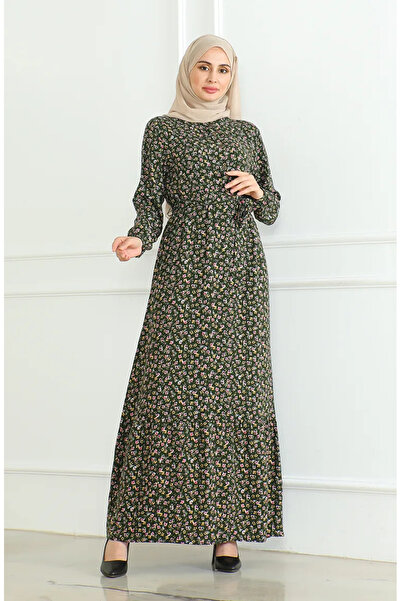 sefamerve Φόρεμα Χακί Πράσινο Floral Print - 4066-11