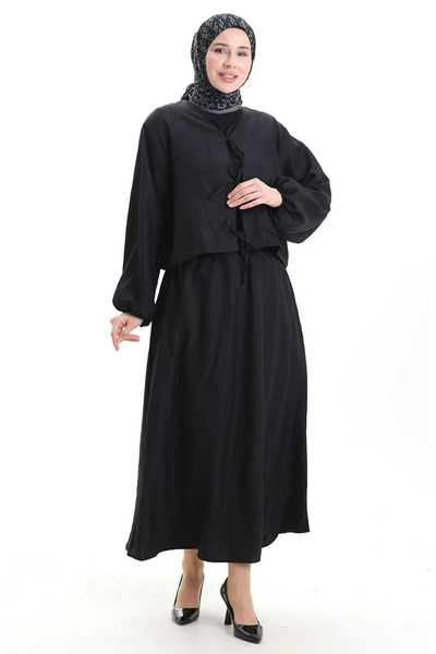 sefamerve Δαντέλα Λεπτομερής Μπλούζα Φούστα Διπλό Σετ 2066-01 Μαύρο