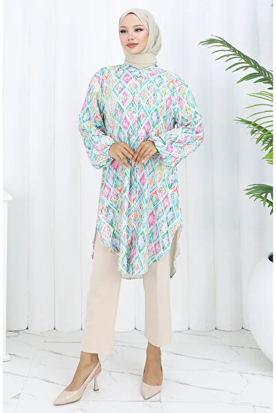 sefamerve Τουνίκ με έθνικ σχέδιο Plus Size 3025-02 Πράσινο