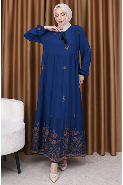 sefamerve Φόρεμα βισκόζης με σχέδιο 4083-12 Βενζίνη Χρώμα