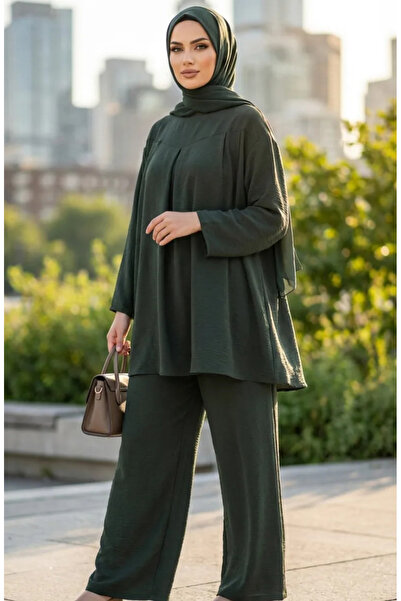 sefamerve طقم بنطلون تونيك من قماش ايروبين مكون من قطعتين 4141-06 كاكي