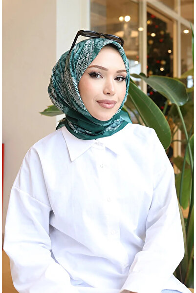 sefamerve Κασκόλ από βαμβακερό σχέδιο 70337-06 Σμαραγδένιο πράσινο