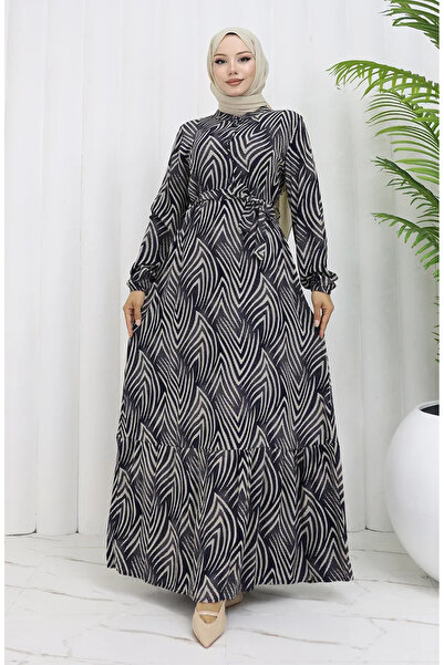 sefamerve Φόρεμα με σχέδιο από ύφασμα βισκόζης 4074-01 Navy Blue