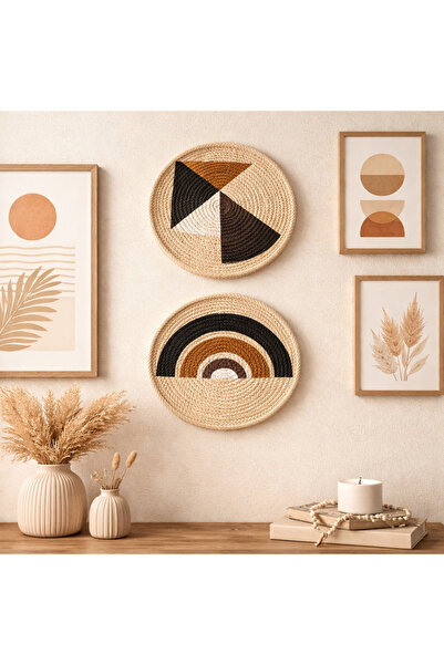 Avsar Home&Decor 2’li El Yapımı Afrika Duvar Tabağı- Hasır Dekoratif Duvar Ta...