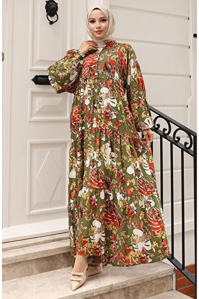 sefamerve فستان Alaçatı بأزرار 2021-03 بلاط كاكي