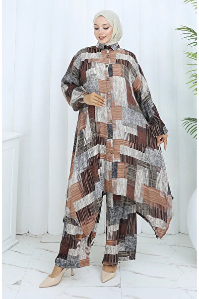 sefamerve طقم بنطلون تونيك من قماش الفسكوز مكون من قطعتين 2139-02 بني مينك