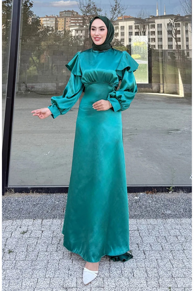 sefamerve Βραδινό φόρεμα Eliza Satin 4661-03 Emerald Green