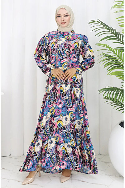 sefamerve Rochie plisată din material de viscoză 2094-03 Bleumarin