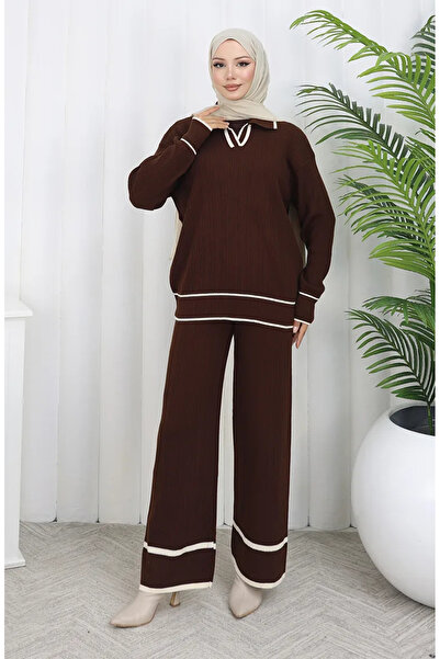 sefamerve Knitwear Corded Fabric sweater pants double set 0010-06 brown