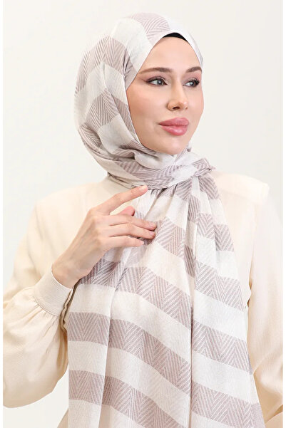 sefamerve Λινό σάλι με γεωμετρικό σχέδιο 70285-11 Καφέ