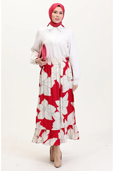 sefamerve تنورة مكشكشة من قماش الفسكوز بخصر مطاطي 2012E-02 فوشيا