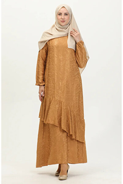 sefamerve Mustard Jacquard Flounce Detailed Dress - 81866-02