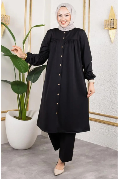 sefamerve Σετ Hijab Gathered 2061-01 Μαύρο