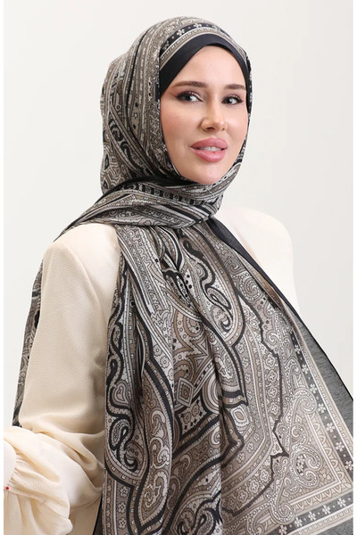 sefamerve Ethnic κεχριμπαρένιο σάλι 70278-10 Μαύρο βιζόν