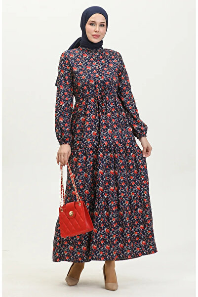 sefamerve Φόρεμα Navy Blue Rose Printed - 0401-04