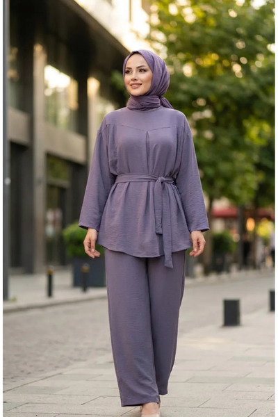 sefamerve طقم بنطلون تونيك من قماش ايروبين مكون من قطعتين 4141-05 رمادي