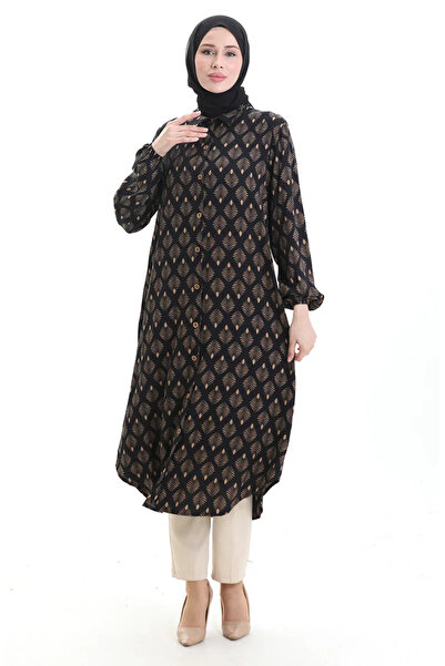 sefamerve Μακρύ τουνίκ με κουμπιά 0092-01 Black Mink