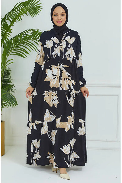 sefamerve Μαύρο φόρεμα με φλοράλ στάμπα - 4094-03