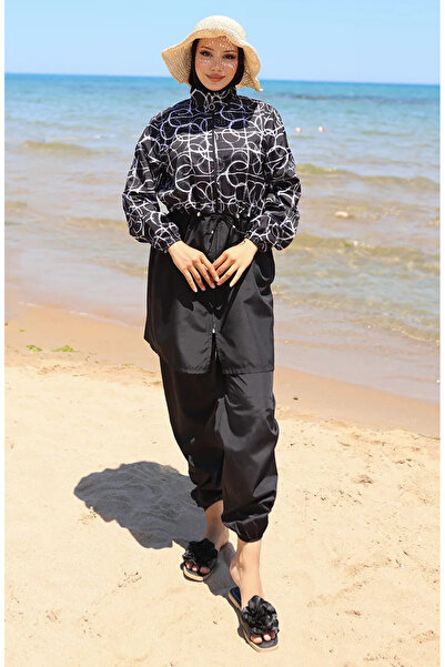 sefamerve Μαγιό με ελαστική μέση με σχέδιο σκιάς και φερμουάρ με δώρο μπόνε 9...