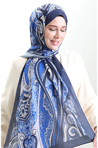 sefamerve Μαλακό σάλι με σχέδιο 70313-06 Navy Blue Saks