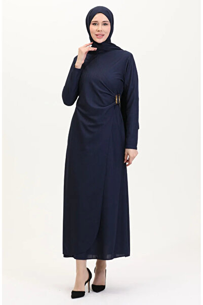 sefamerve Ζώνη Λεπτομερής Κοστούμι Look Φόρεμα 4736-02 Navy Blue