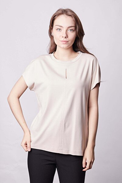 Jument Women's Silk I Soft Fabric Wide Zero Neck Front Window Side Y Slit Tsh...