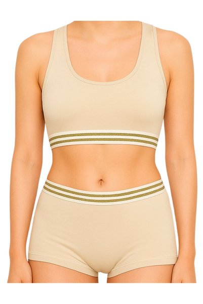 OrganicKid Sporty Kadın Pamuklu Bej Bralet Boxer Set