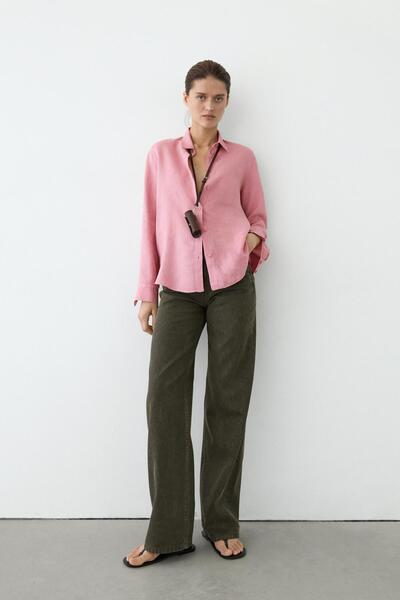 Massimo Dutti Dökümlü %100 keten gömlek