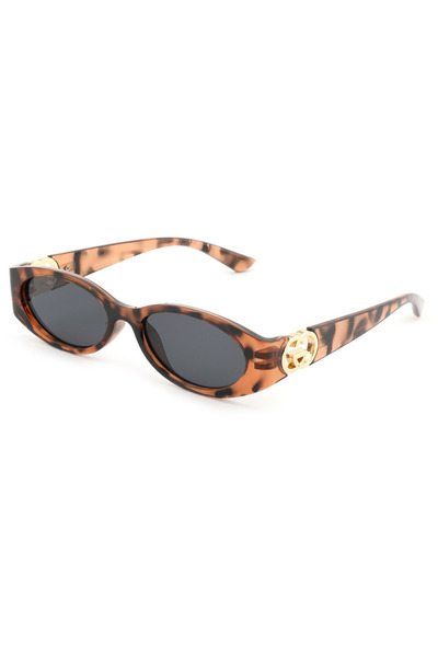 Ticarto Women's Oval Black Glass Leopard Sunglasses Tctga002305G0303