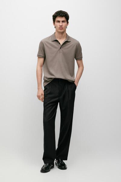 Massimo Dutti Pamuk karışımlı kısa kollu polo yaka t-shirt