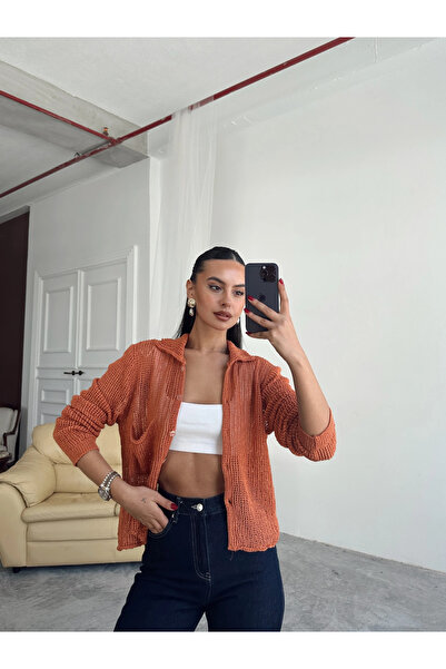 mydukkan.co Elena Triko Ajur Hırka Kiremit - Kiremit